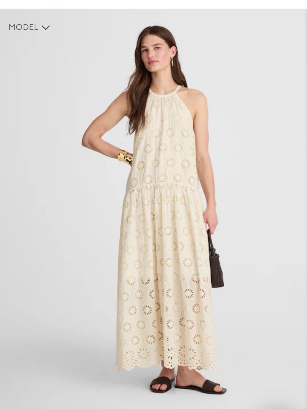 Madewelll Embroidered Drop-Waist Maxi Dress Eyelet Maxi Dress in Cream